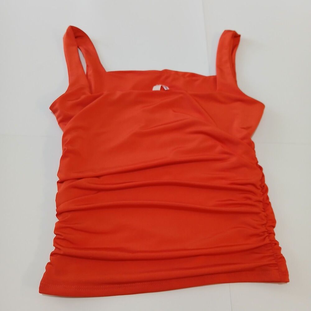 Orange Sleeveles Top - Fitted Style With Side Ruching Size S - Strech